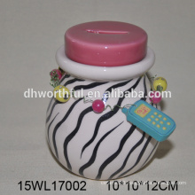 Newest design ceramic piggy bank with zebra-stripe
